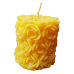 Decorative candle, roses pattern, yellow color, rose perfume
